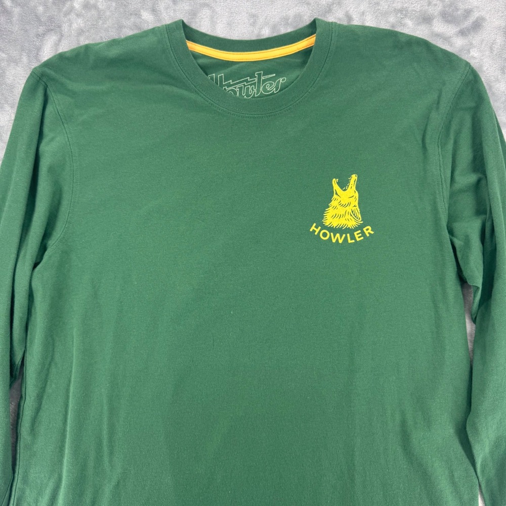Howler Bros Mens Green Long Sleeve Graphic T Shirt Howler Wolf Call Logo Size M